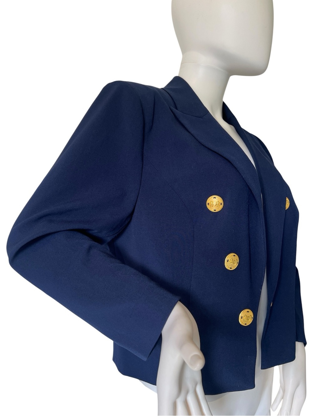 Cropped Navy Double-Breasted Blazer with accent Gold Buttons Size 12 NWT - Picture 4 of 17